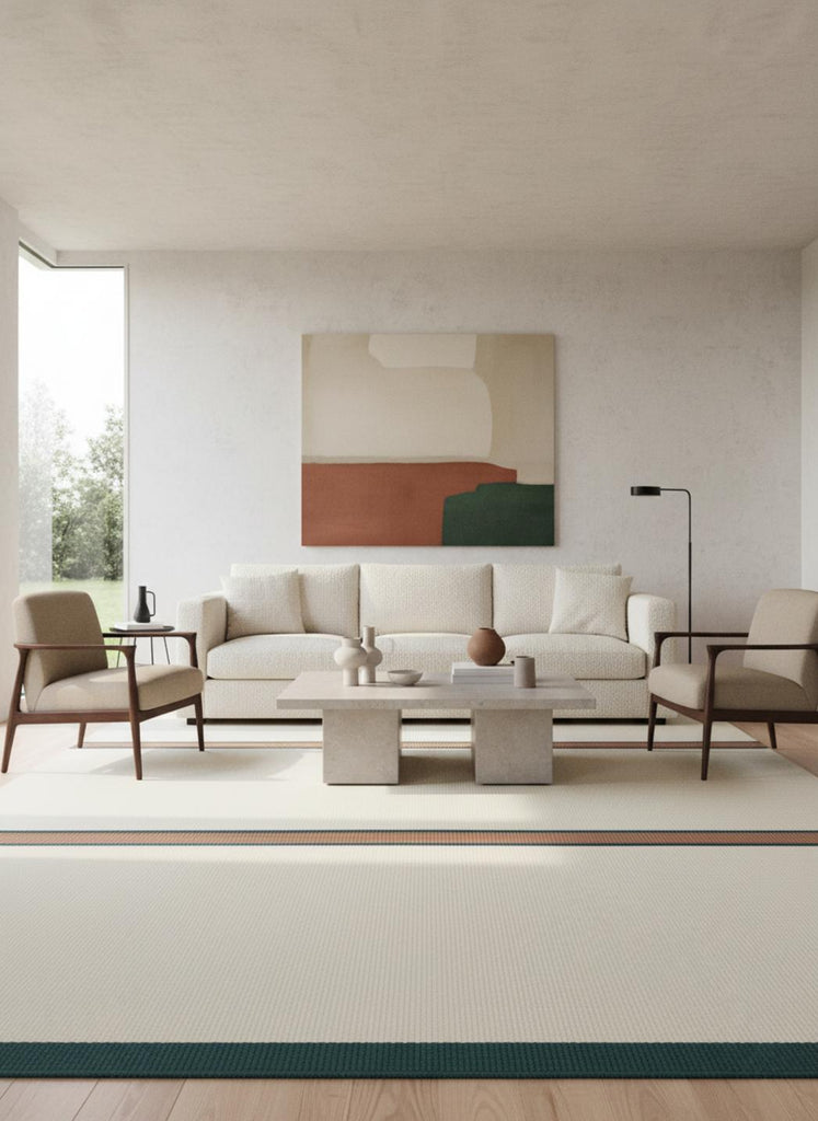 Tapis contemporain motif à bandes crème et terracotta en laine 250x350 cm