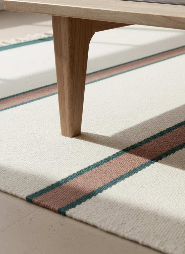 Tapis contemporain motif à bandes crème et terracotta en laine 250x350 cm