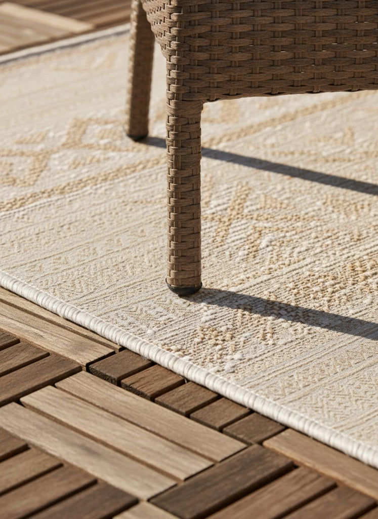 Tapis ethnique rayé crème et beige d'intérieur et d'extérieur 80x150 cm