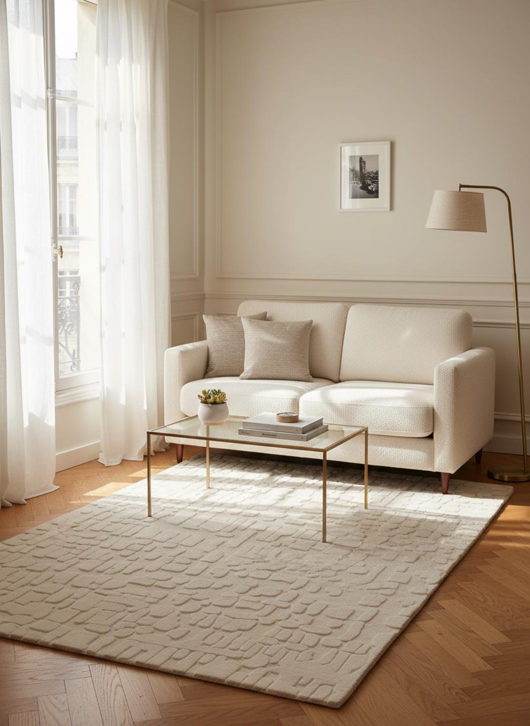 Tapis moderne motif pierre beige en laine 160x230 cm