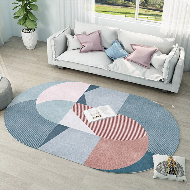 Tapis rond scandinave Oyster bleu et beige – RueDuTapis