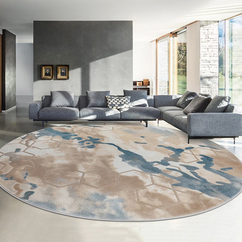 Tapis rond scandinave Oyster bleu et beige