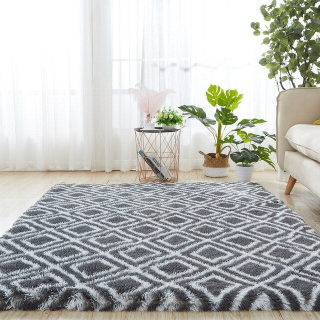 Tapis shaggy motifs berbère gris foncé et blanc – RueDuTapis