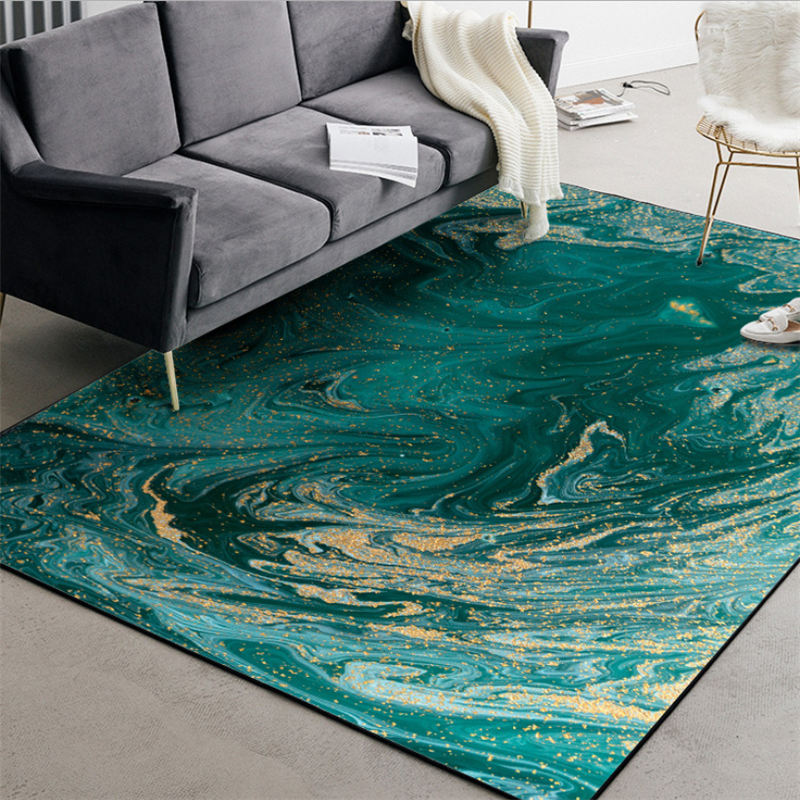 Tapis moderne vert et or abstrait