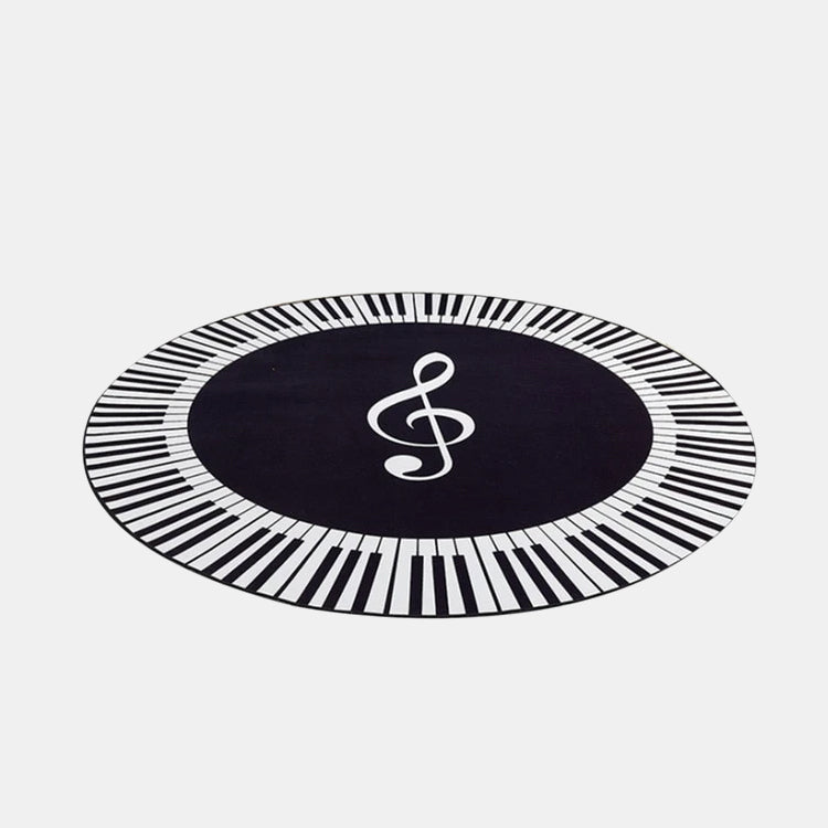 Hct-1372 Tapis rond antidérapant symbole musical touches de Piano guitare  noir et blanc décoration de sol pour Diameter 120cm